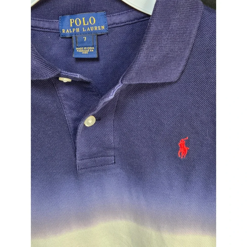 Polo Ralph Lauren Boys Size 7 Dip Dye Ombre Polo‎ Shirt Navy White Red Pony